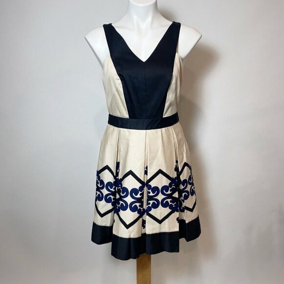 Robert Rodriguez Scroll Diamond Box Pleat Fit & Flare Dress 8 Cutout Sleeveless - Picture 1 of 10